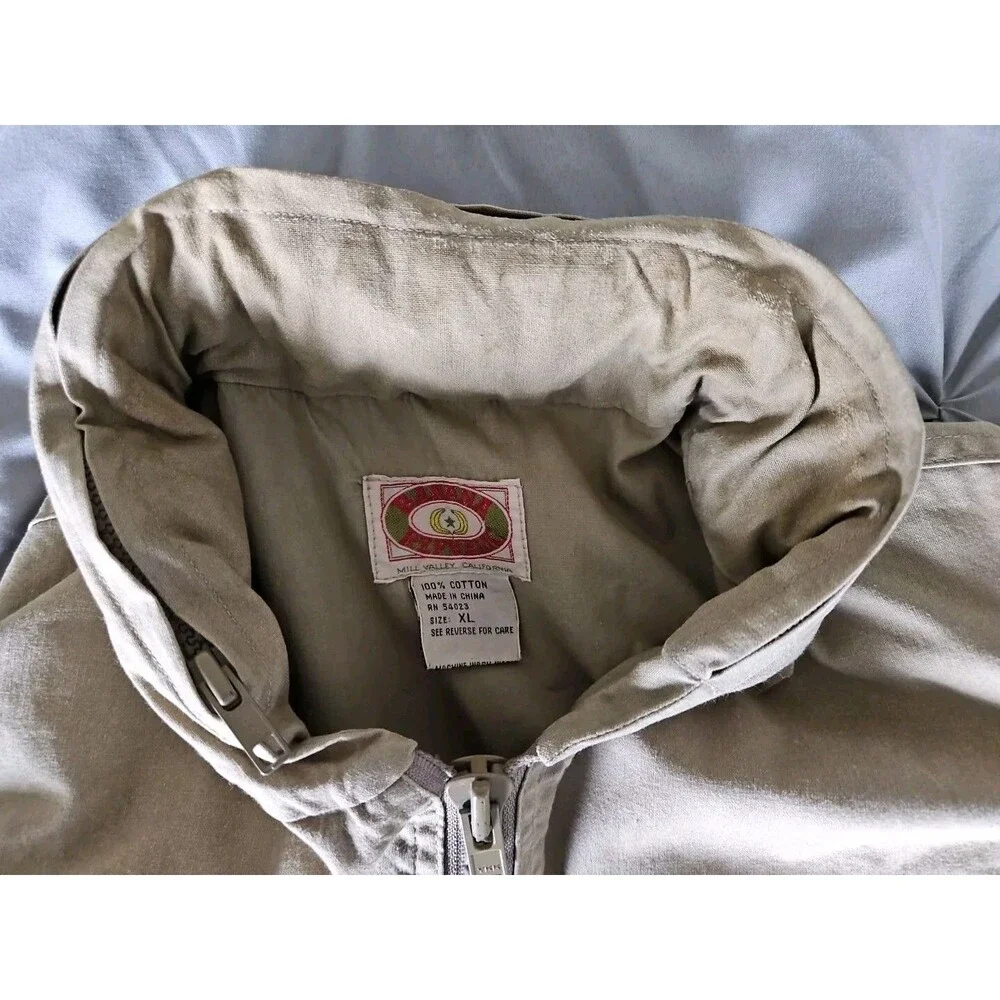 VTG BANANA REPUBLIC Men's Safari Vest XL Beige Full Zip Hooded Cargo Pockets